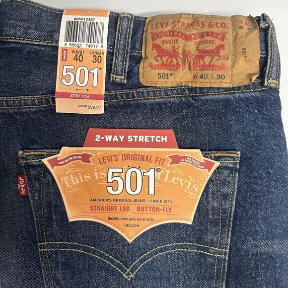 Levi's 501 Original Fit Stretch Straight Leg Button Fly Men Jeans 40x30 Blue Sey - Picture 3 of 9